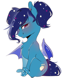 Size: 2500x2800 | Tagged: safe, artist:bambudess, derpibooru import, oc, oc:eclipsia, bat pony, bat pony oc, blushing, chest fluff, chibi, cute, female, head tilt, simple background, transparent background