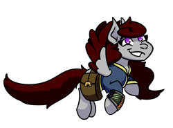 Size: 1203x892 | Tagged: safe, artist:hiddenfaithy, derpibooru import, oc, oc only, oc:skyfire lumia, fallout equestria, clothes, colored wings, colored wingtips, fallout equestria: uncertain ties, flying, jumpsuit, long mane, long tail, pipbuck, simple background, smiling, tail, transparent background, vault suit, wings