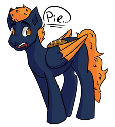 Size: 625x685 | Tagged: safe, artist:hiddenfaithy, derpibooru import, oc, oc only, oc:cobalt sky, pegasus, pony, colored wings, colored wingtips, food, pie, simple background, transparent background, walking, wings