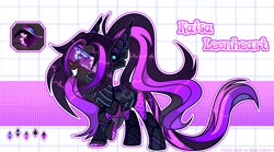 Size: 2560x1424 | Tagged: safe, artist:henorinya, derpibooru import, oc, oc only, pony, abstract background, female, grin, mare, smiling, solo, visor