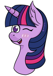 Size: 1280x1817 | Tagged: safe, artist:subleni, twilight sparkle, bust, cute, one eye closed, portrait, simple background, solo, white background, wink