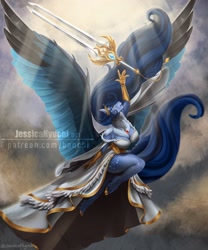 Size: 2500x3000 | Tagged: safe, artist:jessicanyuchi, derpibooru import, oc, oc:tundra, anthro, pegasus, sword, watermark, weapon