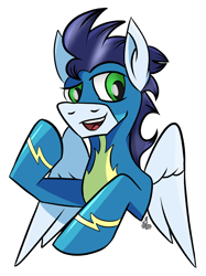 Size: 1018x1363 | Tagged: safe, artist:whirlwindflux, derpibooru import, soarin', pegasus, pony, clothes, male, open mouth, open smile, simple background, smiling, solo, stallion, transparent background, uniform, wonderbolts, wonderbolts uniform