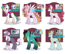 Size: 2650x2200 | Tagged: safe, artist:ririchiyoakva, derpibooru import, fleur-de-lis, gabby, lightning dust, mudbriar, prince blueblood, princess cadance, queen chrysalis, zephyr breeze, oc, alicorn, changedling, changeling, crystal pony, kirin, pegasus, pony, alicorn oc, changedling oc, changeling oc, crack ship offspring, crystal pony oc, female, horn, magical gay spawn, magical lesbian spawn, male, mare, offspring, parent:autumn blaze, parent:fleur-de-lis, parent:gabby, parent:lightning dust, parent:mud briar, parent:prince blueblood, parent:princess cadance, parent:princess celestia, parent:queen chrysalis, parent:thorax, parent:zephyr breeze, screencap reference, simple background, stallion, transparent background, wings