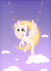 Size: 1280x1792 | Tagged: safe, artist:sscorpionsss, derpibooru import, oc, oc only, alicorn, pony, alicorn oc, bald, base, base used, cloud, crescent moon, flying, horn, moon, outdoors, solo, wings