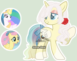 Size: 1024x812 | Tagged: safe, artist:stormcloud-yt, derpibooru import, fluttershy, princess celestia, oc, alicorn, pegasus, pony, alicorn oc, base used, female, horn, mare, parent:fluttershy, parent:princess celestia, parents:flutterlestia, screencap reference, simple background, smiling, solo, wings