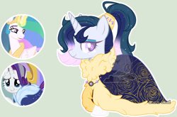 Size: 1024x674 | Tagged: safe, artist:stormcloud-yt, derpibooru import, princess celestia, rarity, oc, alicorn, pony, unicorn, base used, cloak, clothes, female, horn, lidded eyes, magical lesbian spawn, mare, offspring, older, older rarity, parent:princess celestia, parent:rarity, parents:rarilestia, simple background, unicorn oc