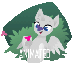Size: 500x436 | Tagged: safe, artist:rumista, derpibooru import, oc, oc only, alicorn, butterfly, earth pony, pegasus, pony, unicorn, animated, commission, gif, loop, simple background, solo, transparent background, ych animation, your character here