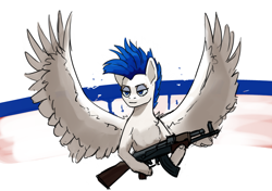 Size: 3120x2200 | Tagged: safe, artist:neitherman83, derpibooru import, oc, oc only, pegasus, pony, ak, ak-47, assault rifle, gun, nation ponies, pegasus oc, ponified, rifle, russia, sketch, weapon, white-blue-white flag