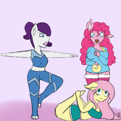 Size: 2048x2048 | Tagged: safe, artist:mintymelody, derpibooru import, fluttershy, pinkie pie, rarity, anthro, yoga