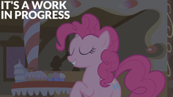 Size: 1920x1080 | Tagged: safe, derpibooru import, edit, edited screencap, editor:quoterific, screencap, pinkie pie, earth pony, pony, bridle gossip, season 1, eyes closed, female, mare, smiling, solo, sugarcube corner, text