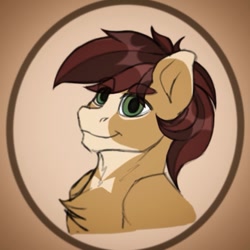 Size: 999x999 | Tagged: safe, artist:arlekinarts, derpibooru import, oc, oc only, earth pony, pony, abstract background, bust, chest fluff, earth pony oc, male, smiling, solo, stallion