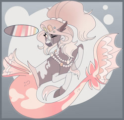 Size: 907x881 | Tagged: safe, artist:elegantlyangsty, derpibooru import, oc, oc only, hippocampus, hybrid, merpony, seapony (g4), unicorn, bubble, commission, digital art, dorsal fin, fins, fish tail, flowing tail, jewelry, looking at you, mermaid tail, necklace, one eye closed, pearl necklace, pink mane, seaponified, seashell, signature, simple background, smiling, smiling at you, solo, species swap, tail, underwater, water, wink
