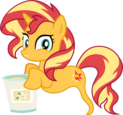 Size: 9313x8755 | Tagged: safe, artist:wissle, derpibooru import, sunset shimmer, ghost, ghost pony, pony, undead, unicorn, absurd resolution, bucket, cute, female, floating, food, happy, holding, ice cream, looking at you, mare, messy eating, shimmerbetes, simple background, smiling, smiling at you, solo, transparent background, vanilla, vector