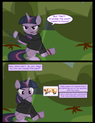 Size: 1042x1358 | Tagged: safe, artist:dendoctor, derpibooru import, mean twilight sparkle, twilight sparkle, twilight sparkle (alicorn), alicorn, pony, comic:clone.., alternate universe, clone, clothes, comic, female, injured