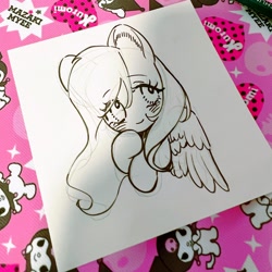 Size: 2048x2048 | Tagged: safe, artist:kura, derpibooru import, fluttershy, pegasus, pony, bust, female, mare, smiling, solo, traditional art, wings