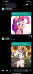 Size: 720x1600 | Tagged: safe, artist:lunarmarshmallow, artist:mirroredsea, artist:super trampoline, derpibooru import, pinkie pie, rarity, earth pony, pony, unicorn, automate (app), ponytext, texting