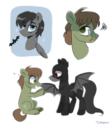 Size: 3600x4100 | Tagged: safe, artist:darkynez, derpibooru import, bat pony, earth pony, pegasus, pony, bat wings, batman, duo, glasses, heart, male, ponified, simple background, stallion, the batman, the riddler, white background, wings