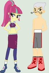 Size: 404x599 | Tagged: safe, artist:matthewjabeznazarioa, derpibooru import, gustave le grande, sour sweet, equestria girls, crossover, equestria girls-ified, exeron fighters, exeron outfit, martial arts kids, martial arts kids outfit