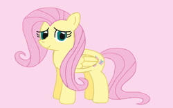 Size: 1024x640 | Tagged: safe, artist:mariosonicfan16, derpibooru import, fluttershy, pegasus, cute, element of kindness, happy, innocent, looking at you, pink background, shyabetes, simple background, smiling, smirk, solo