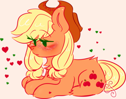 Size: 898x711 | Tagged: safe, artist:computershits, derpibooru import, applejack, earth pony, pony, cutie mark, female, fluffy, heart, hoof heart, lying down, prone, simple background, sitting, solo, watermark