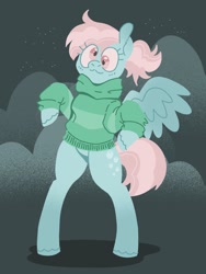 Size: 1536x2048 | Tagged: safe, artist:pastacrylic, derpibooru import, derpy hooves, pegasus, pony, bipedal, clothes, female, mare, solo, sweater