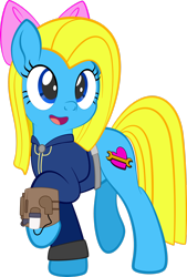 Size: 1920x2843 | Tagged: safe, artist:alexdti, derpibooru import, oc, oc:cuteamena, earth pony, pony, clothes, female, jumpsuit, mare, simple background, solo, transparent background, vault suit