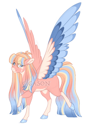 Size: 3200x4200 | Tagged: safe, artist:gigason, derpibooru import, oc, oc:burnout, pegasus, pony, colored wings, female, mare, multicolored wings, obtrusive watermark, offspring, parent:fond feather, parent:sunburst, simple background, solo, transparent background, watermark, wings