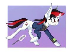 Size: 7000x5000 | Tagged: safe, artist:stravy_vox, derpibooru import, oc, oc only, oc:blackjack, pony, unicorn, fallout equestria, fallout equestria: project horizons, clothes, fanfic art, female, glowing, glowing horn, horn, jumpsuit, magic, pipbuck, solo, telekinesis, unicorn oc, vault suit