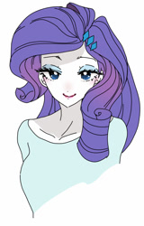 Size: 420x655 | Tagged: safe, artist:pasikon, derpibooru import, rarity, equestria girls, bust, female, looking at you, pixiv, solo