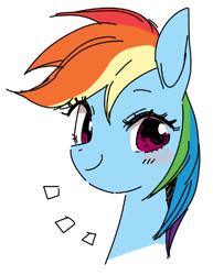 Size: 423x549 | Tagged: safe, artist:pasikon, derpibooru import, rainbow dash, pony, bust, female, mare, pixiv, portrait, simple background, smiling, solo, white background