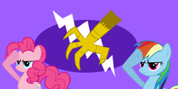 Size: 800x400 | Tagged: safe, artist:atomicgreymon, artist:horsesplease, artist:woodyramesses17, pinkie pie, rainbow dash, flag, griffonstone, implied gilda, rainbow dash salutes