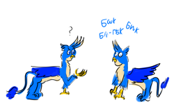 Size: 5200x3200 | Tagged: safe, artist:horsesplease, gallus, griffon, clucking, confused, derp, duality, gallus the rooster, gallusposting, self griffondox