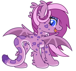 Size: 1668x1560 | Tagged: safe, artist:lupulrafinat, derpibooru import, oc, oc only, oc:wild dawn, bat pony, cat, hybrid, pony, bat wings, butt, eyelashes, female, looking back, plot, simple background, smiling, transparent background, wings