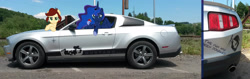 Size: 3864x1220 | Tagged: safe, artist:sallycars, derpibooru import, princess luna, oc, oc:canni soda, alicorn, earth pony, pony, car, ford, ford mustang, irl, photo, ponies in real life, the fun has been doubled