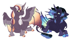 Size: 4525x2580 | Tagged: safe, artist:gigason, derpibooru import, oc, oc only, oc:crystalline heart, oc:polar night, alicorn, pony, colt, female, filly, foal, male, offspring, parent:king sombra, parent:twilight sparkle, parents:twibra, simple background, transparent background