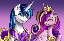 Size: 2000x1298 | Tagged: safe, artist:not-ordinary-pony, derpibooru exclusive, derpibooru import, princess cadance, shining armor, alicorn, pony, unicorn, canterlot wedding 10th anniversary, female, gradient background, male, mare, shiningcadance, shipping, stallion, straight