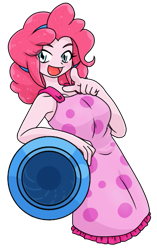 Size: 403x642 | Tagged: safe, artist:batipin, derpibooru import, pinkie pie, equestria girls, breasts, open mouth, party cannon, simple background, transparent background