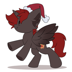 Size: 2200x2200 | Tagged: safe, artist:chickenbrony, derpibooru import, oc, oc only, oc:hardy, alicorn, alicorn oc, christmas, hat, holiday, horn, santa hat, simple background, solo, white background, wings