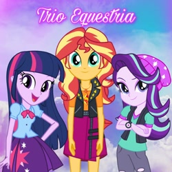 Size: 1024x1024 | Tagged: safe, derpibooru import, starlight glimmer, sunset shimmer, twilight sparkle, better together, equestria girls, album cover, geode of empathy, magical geodes, magical trio, song