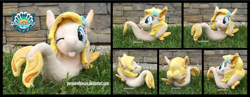 Size: 4500x1754 | Tagged: safe, artist:peruserofpieces, derpibooru import, oc, oc only, oc:phoenix, seapony (g4), :p, arm behind head, convention, female, high res, irl, looking at you, mascot, one eye closed, photo, plushie, seapony oc, seaquestria fest, smiling, smiling at you, solo, tongue, tongue out, wink, winking at you