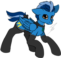 Size: 1954x1863 | Tagged: safe, alternate version, artist:aquamuro, derpibooru import, oc, oc only, pegasus, pony, clothes, colored, cutie mark, female, flat colors, folded wings, full body, maid, mare, pegasus oc, screwdriver, short tail, signature, simple background, sketch, solo, stockings, tail, thigh highs, transparent background, two toned mane, wings