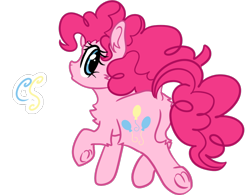 Size: 944x736 | Tagged: safe, alternate version, artist:computershits, derpibooru import, part of a set, pinkie pie, earth pony, pony, balloonbutt, butt, chest fluff, dock, ear fluff, ears, featureless crotch, female, frog (hoof), looking at you, looking back, looking back at you, plot, simple background, solo, tail, transparent background, underhoof, walking, watermark, windswept mane