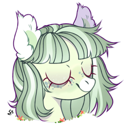 Size: 1920x1948 | Tagged: safe, artist:strangle12, derpibooru import, oc, oc only, earth pony, pony, base used, bust, ear fluff, ears, earth pony oc, eyes closed, simple background, smiling, solo, white background