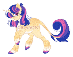 Size: 3200x2482 | Tagged: safe, artist:gigason, derpibooru import, oc, oc:cosmic joy, pony, unicorn, cloven hooves, female, mare, obtrusive watermark, offspring, parent:lemon hearts, parent:shining armor, simple background, solo, tongue, tongue out, transparent background, watermark