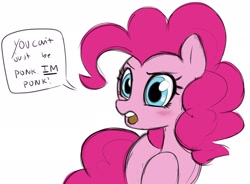 Size: 2048x1508 | Tagged: safe, artist:_ton618_, derpibooru import, pinkie pie, earth pony, pony, female, mare, open mouth, ponk, simple background, solo, speech bubble, talking, white background