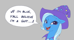 Size: 721x389 | Tagged: safe, artist:coinpo, trixie, pony, unicorn, aggie.io, eiffel 65, female, hat, mare, open mouth, simple background, singing, smiling, speech bubble