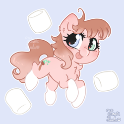 Size: 1000x1000 | Tagged: safe, artist:fanaticpanda, derpibooru import, oc, oc:pastelbrush, earth pony, :p, chest fluff, ear fluff, ears, floating, food, heart eyes, heterochromia, marshmallow, solo, tongue, tongue out, wingding eyes