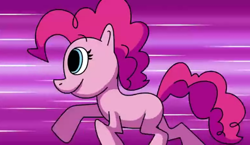 Size: 738x428 | Tagged: safe, artist:fera animations, derpibooru import, pinkie pie, earth pony, pony, female, mare, pink background, running, simple background, smiling, youtube link, zip lines