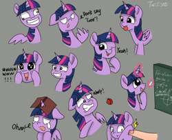 Size: 2776x2251 | Tagged: safe, artist:twiliset, derpibooru import, twilight sparkle, twilight sparkle (alicorn), alicorn, human, insect, ladybug, pony, :p, book, chalk, chalkboard, coccinellidaephobia, crying, derp, ears, emanata, equation, finger, floppy ears, grin, gritted teeth, horn, horn impalement, i'm not cute, levitation, looking at you, magic, multeity, nervous, nervous grin, oh no, one eye closed, open mouth, open smile, penetration, poking, scared, simple background, smiling, smiling at you, sparkle sparkle sparkle, spread wings, starry eyes, teary eyes, teeth, telekinesis, tongue, tongue out, twilight hates ladybugs, twilight snapple, wingding eyes, wings, wink